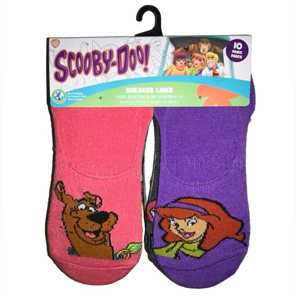 Scooby Doo Sneaker Liner Socks 10 Pair Women's 4-10 Multicolor w Faces & Sayings